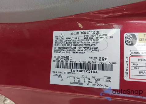 2005 Ford Mustang V6 Deluxe/V6 Premium из США, поврежденный, VIN 1ZVFT80N255206164